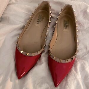 Red patent leather rock stud Valentino flats